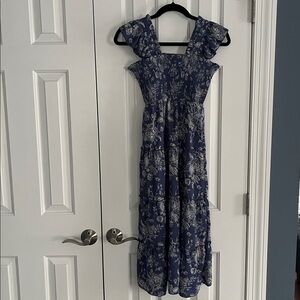 Navy Floral Smocked Midi Dress for Girls